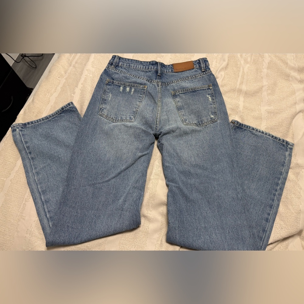 Vintage Tennis Blue Denim Jeans with Brown Leather Patch - Picture 3 of 7